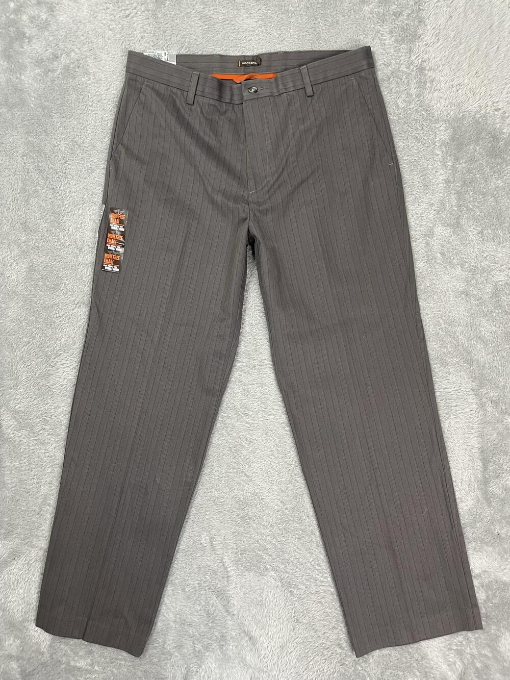 Dockers Iron Free Khaki Pants Mens 38x32 Gray Pinstripe Classic Fit Wrinkle Free